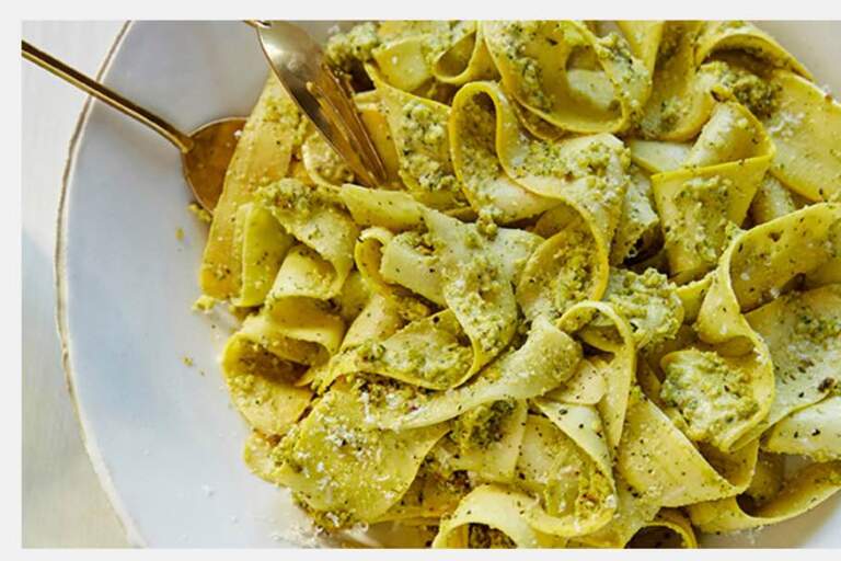 Zucchini Ribbons with Pistachio Minto Pesto